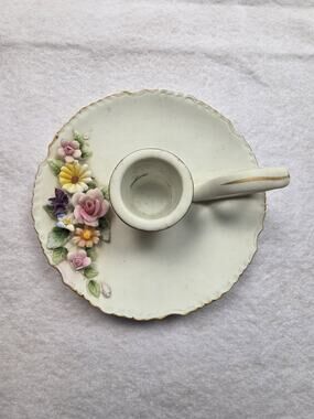 VTG Porcelain Floral Candle Holder, By Lefton China, Made In Japan KW4745